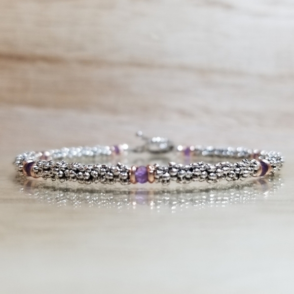 Beaded Amethyst & Rose Gold Gemstone Bracelet - Picture 3 of 6